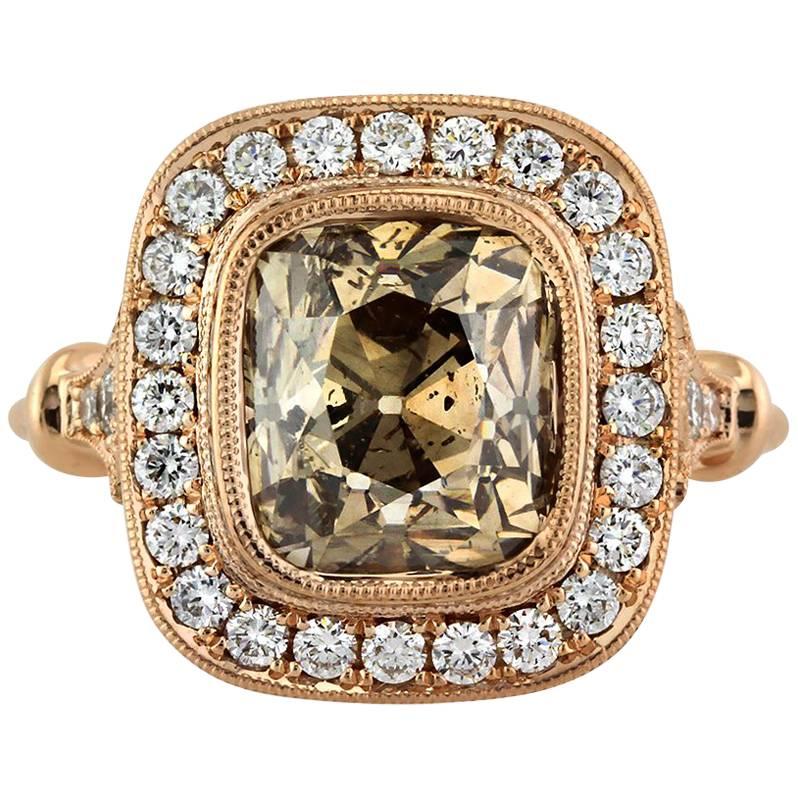 Mark Broumand 4.56 Carat Fancy Orangy Brown Old Mine Cut Diamond Ring For Sale