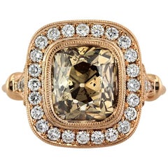 Mark Broumand 4.56 Carat Fancy Orangy Brown Old Mine Cut Diamond Ring