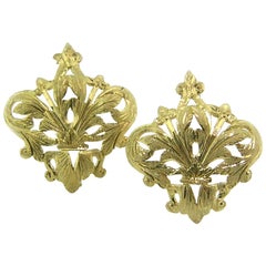 18kt Gold Fleur de Lis Earrings, Handmade and Hand Engraved in Florence, Italy