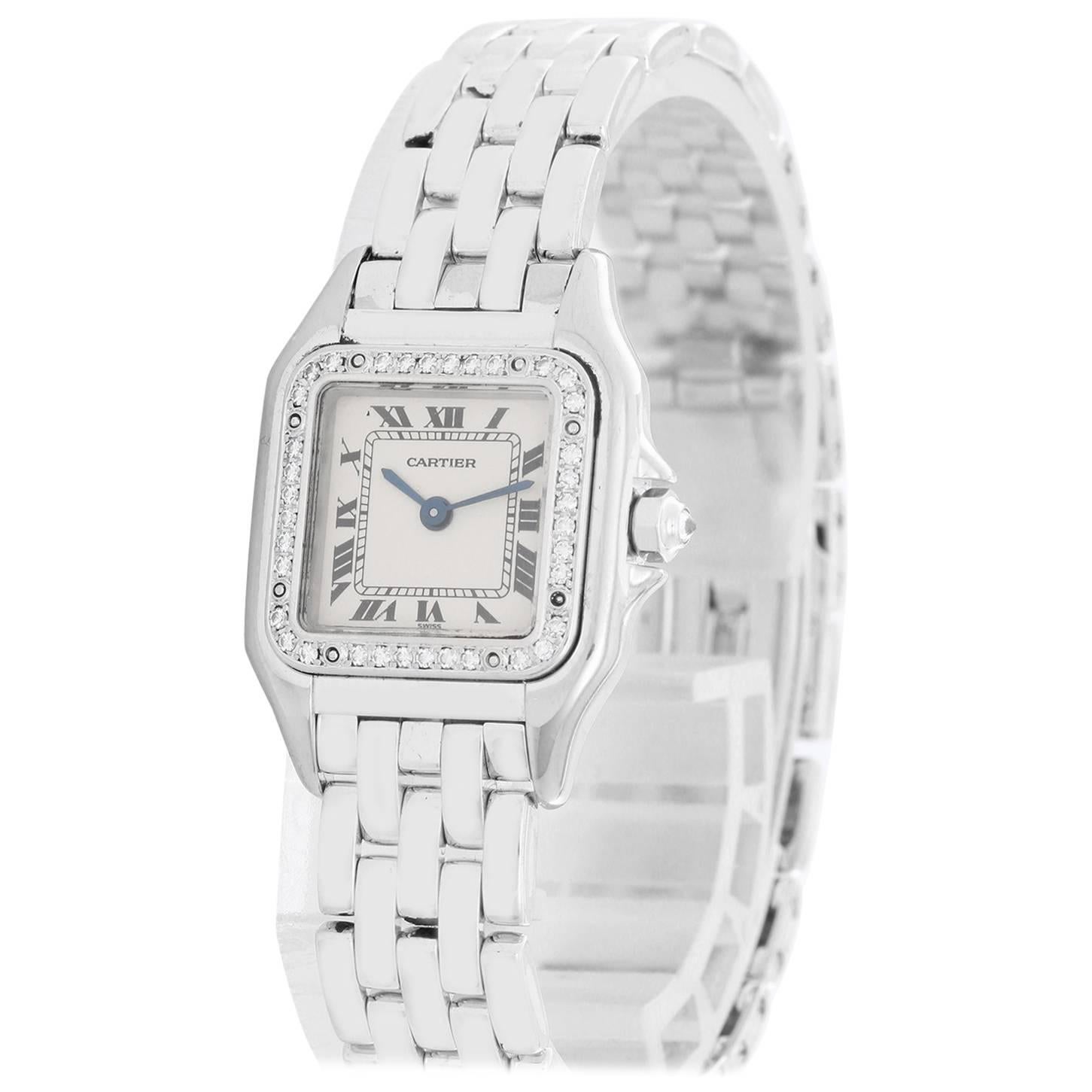 Cartier White Gold Diamond Bezel Panther Quartz Wristwatch Ref WF3091F3