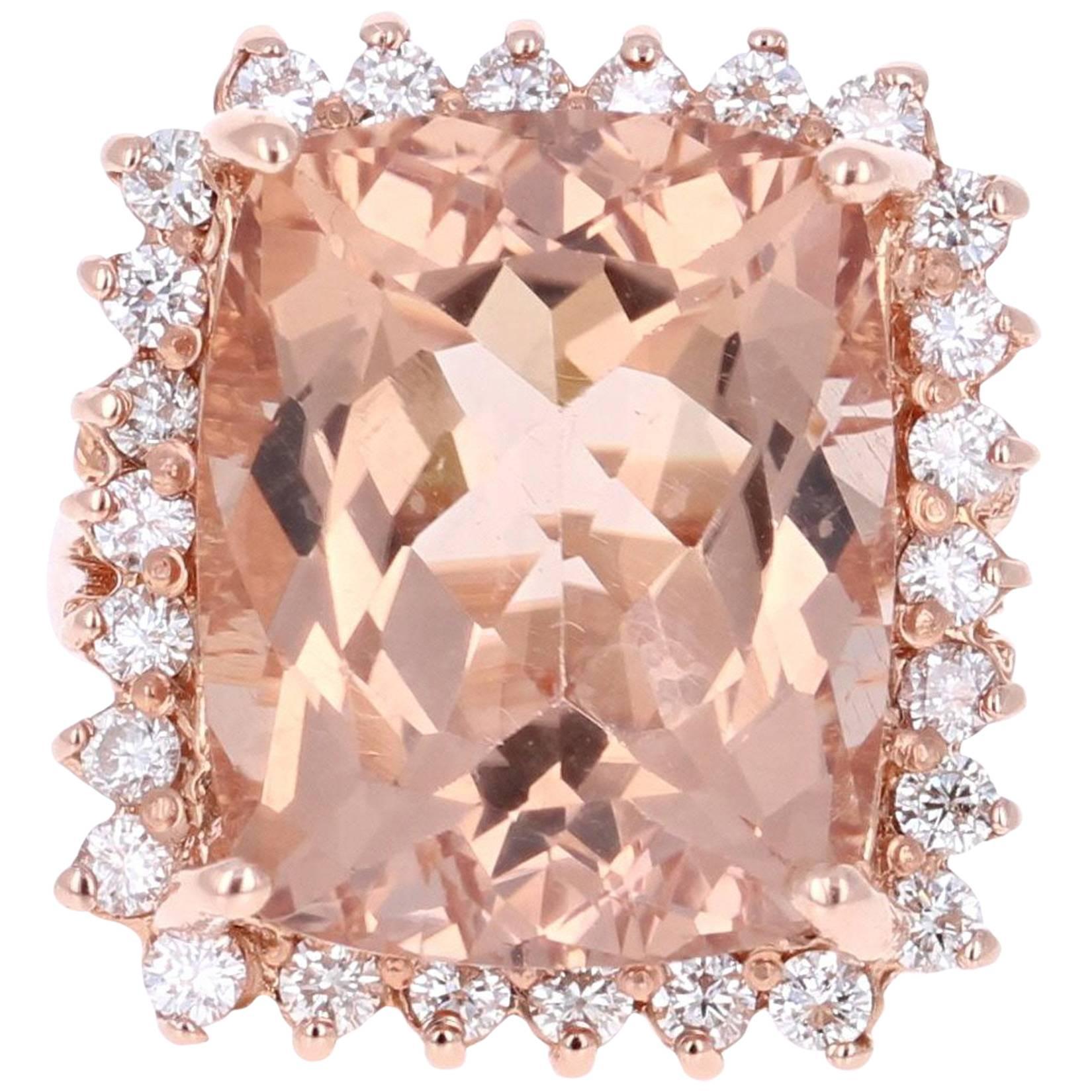 16.07 Carat Morganite Diamond Rose Gold Cocktail Ring