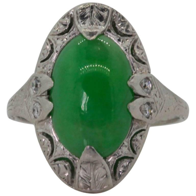 Antique Jadeite Platinum Ring