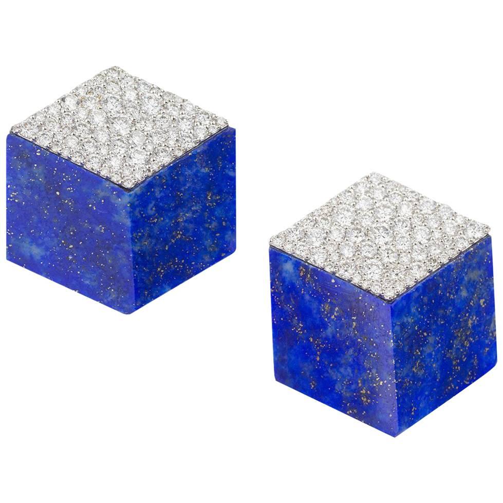 Umrao Lapis and Diamond Cube Earclips