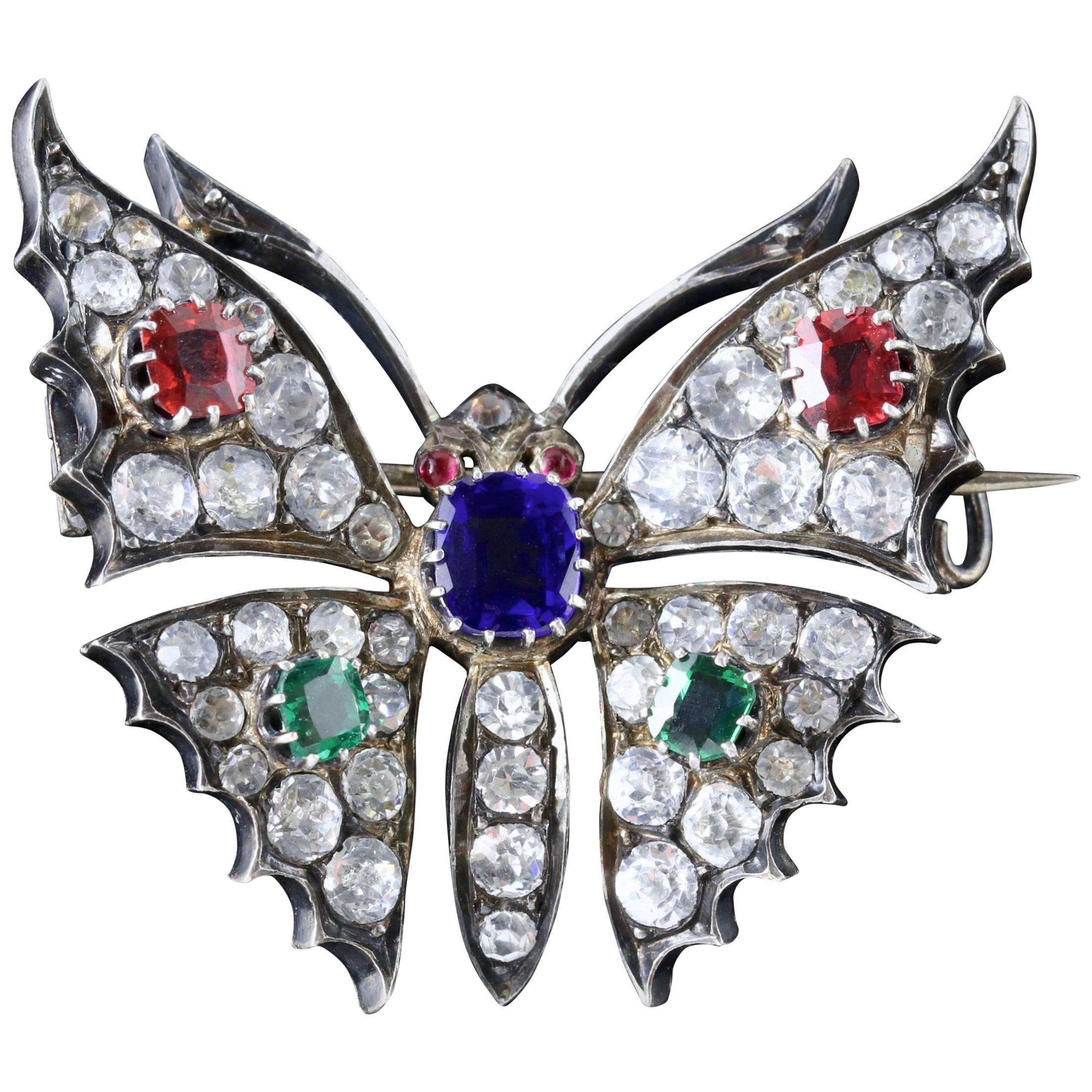 Antique French Victorian Butterfly Brooch Tanzanite, circa 1870 For Sale