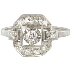 Vintage French 1930s Platinum Diamond Art Deco Ring