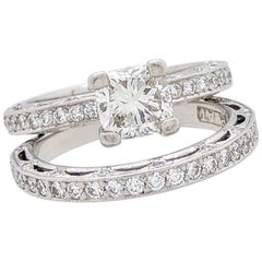Platinum Tacori 1.05ct Cushion Cut Diamond Engagement Ring, Matching Band SI1/G