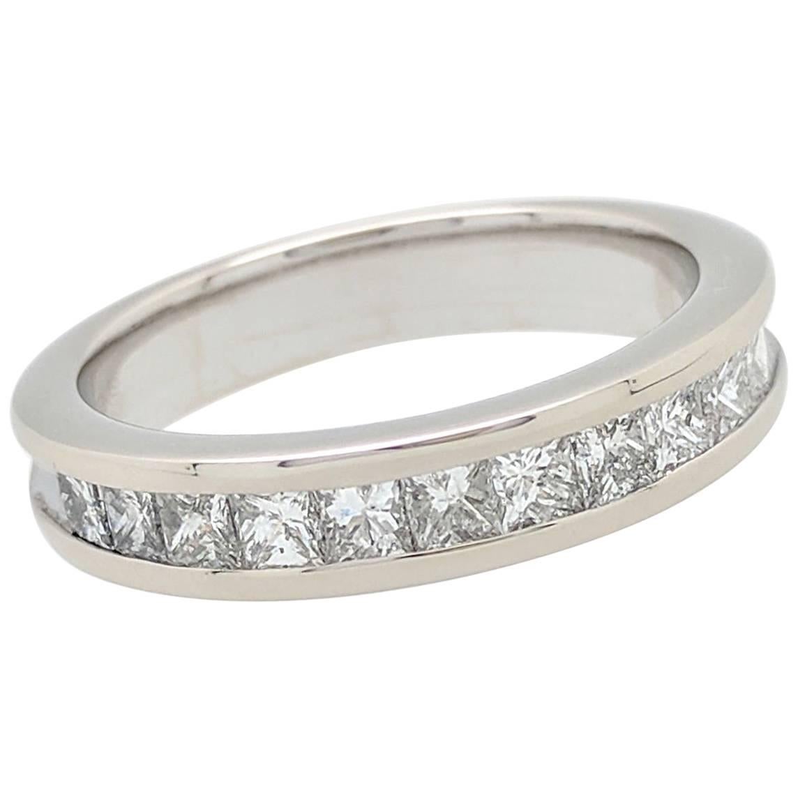 14 Karat White Gold 1 Carat Princess Cut Channel Set Diamond Wedding Band Ring For Sale