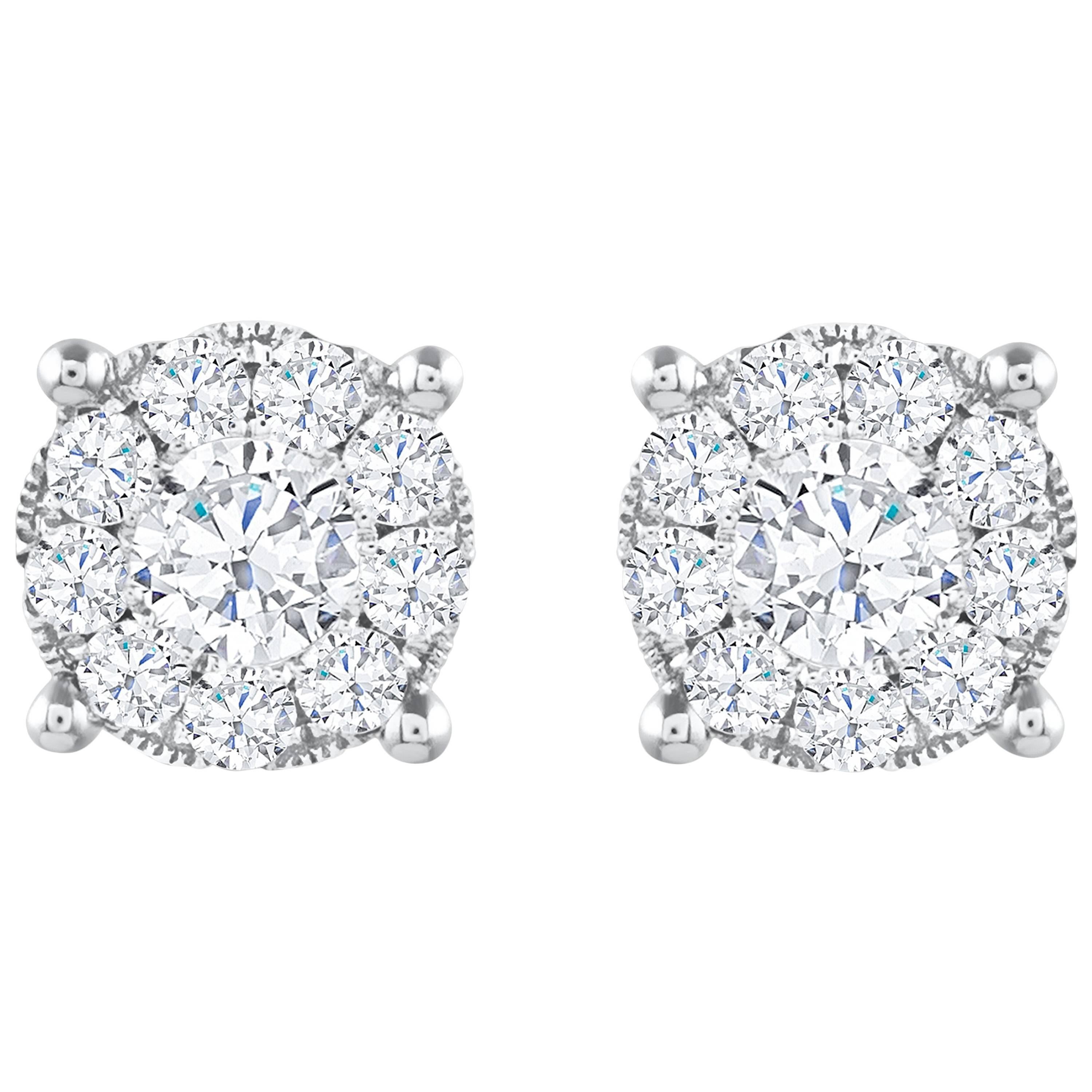 Roman Malakov, 1.29 Carat Total Diamond Cluster Stud Earrings For Sale