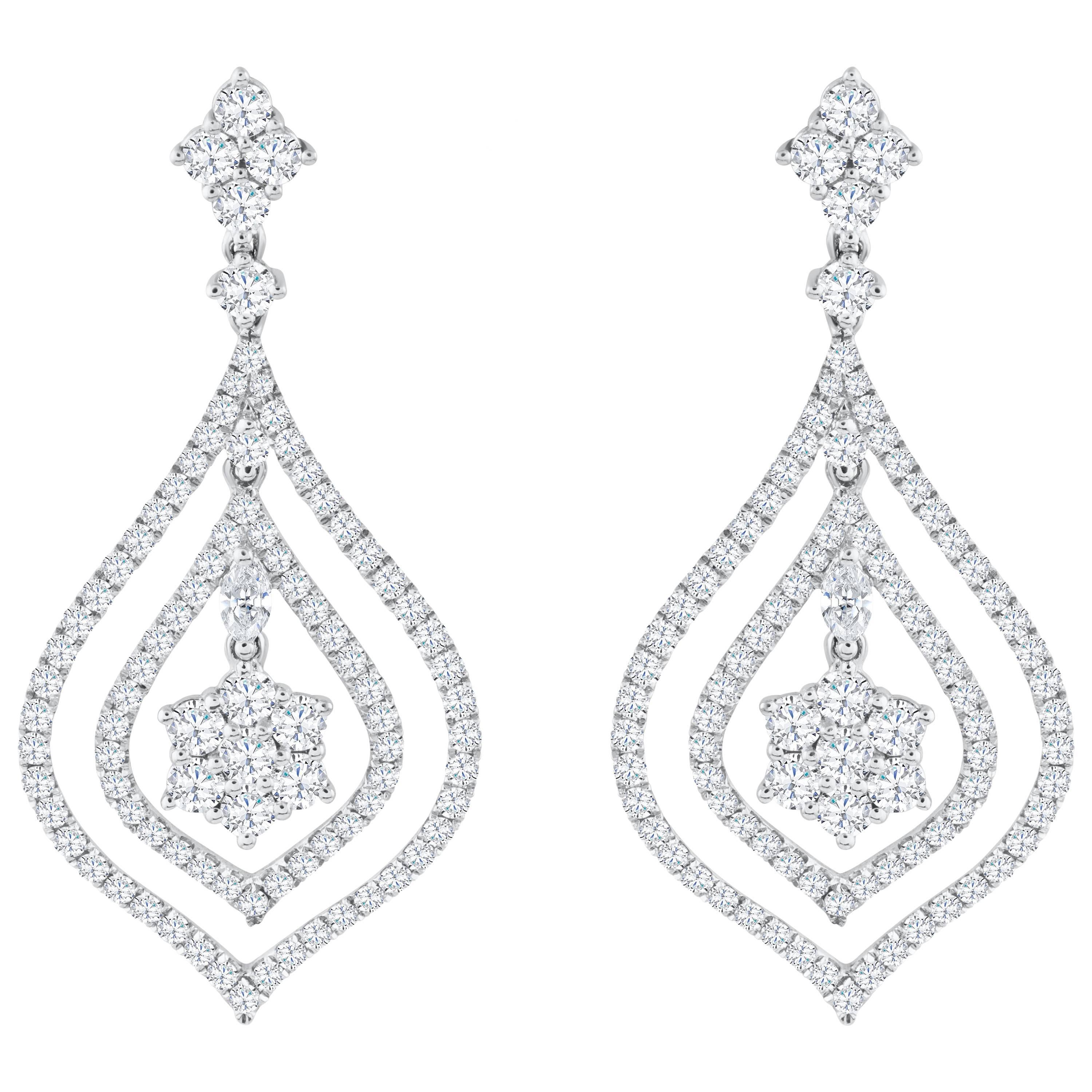 Roman Malakov 3.76 Carats Total Round Diamond Open-Work Dangle Earrings For Sale
