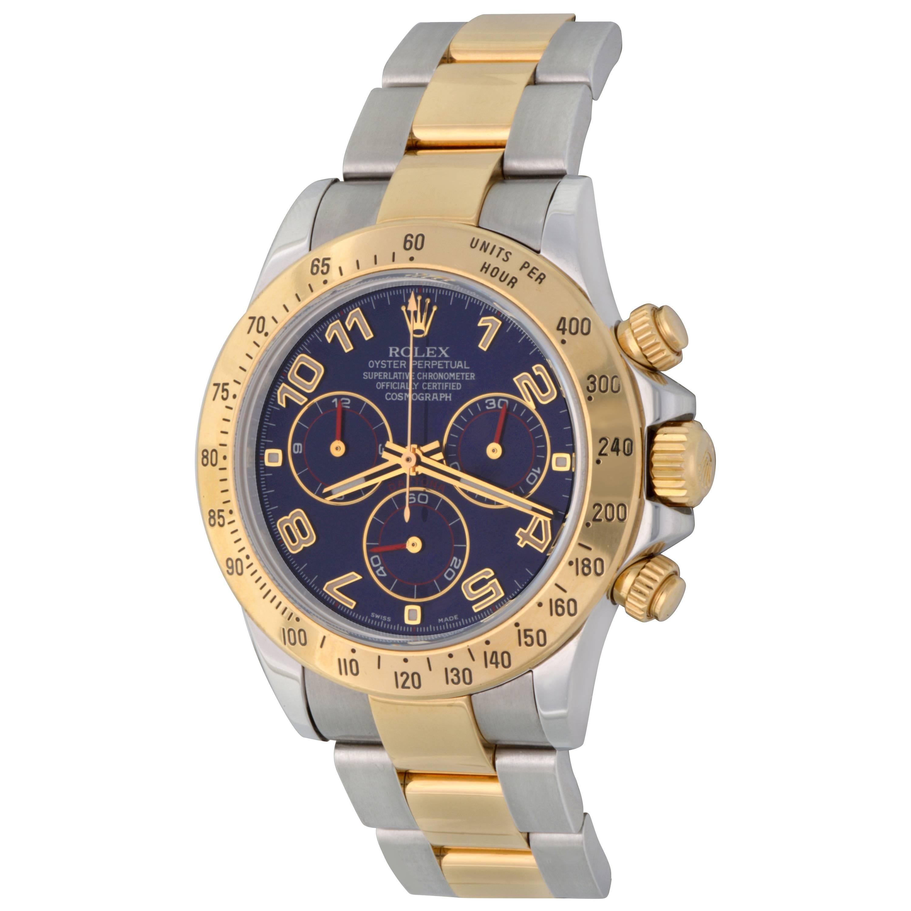 Rolex Yellow Gold Stainless Steel Daytona Blue Dial Automatic Wristwatch 