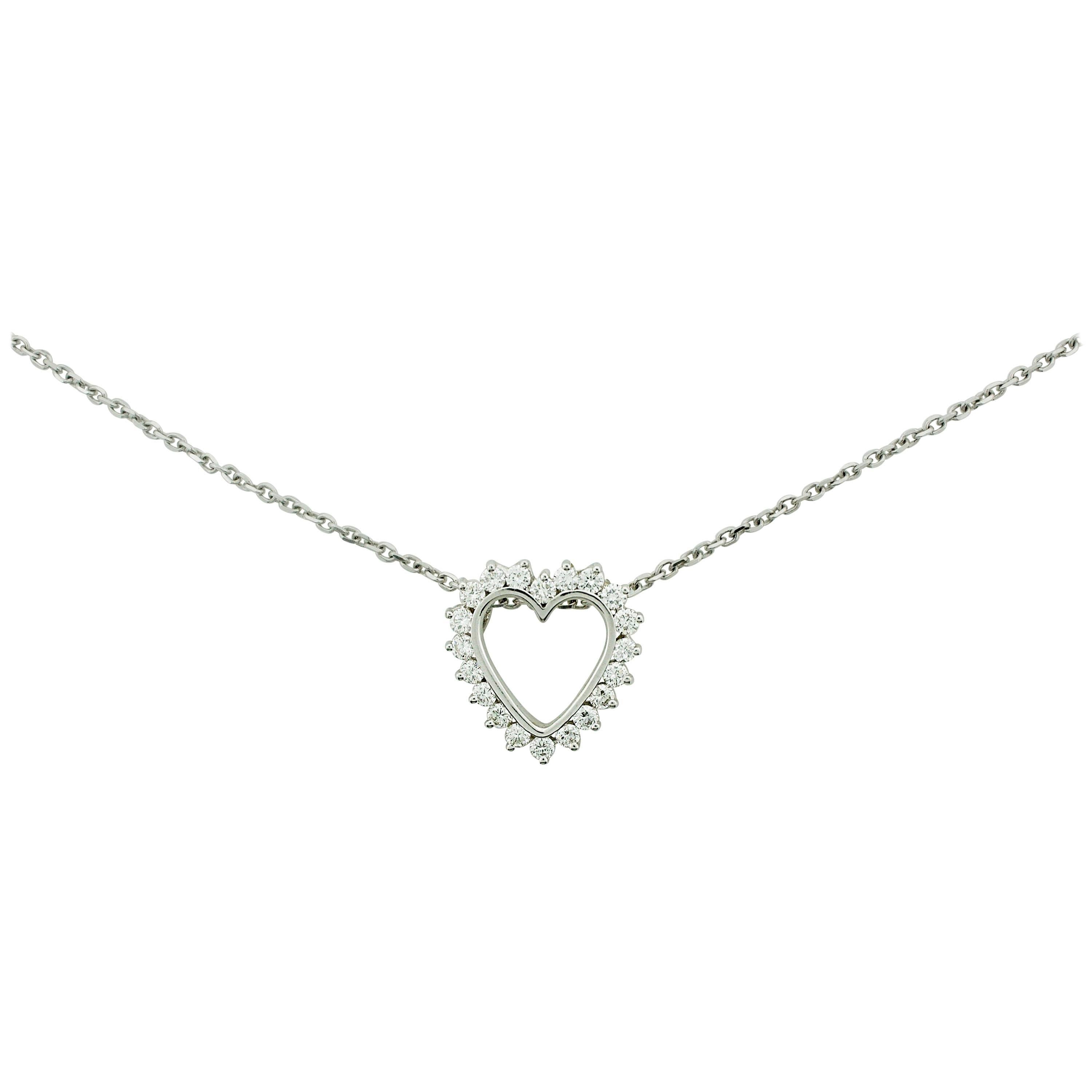 Classic Diamond Heart Necklace in White Gold For Sale