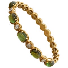 Italian Tourmaline Diamond Gold Stretch Cuff Bracelet