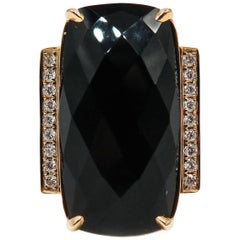Checker Cut Black Onyx Diamond Ring 