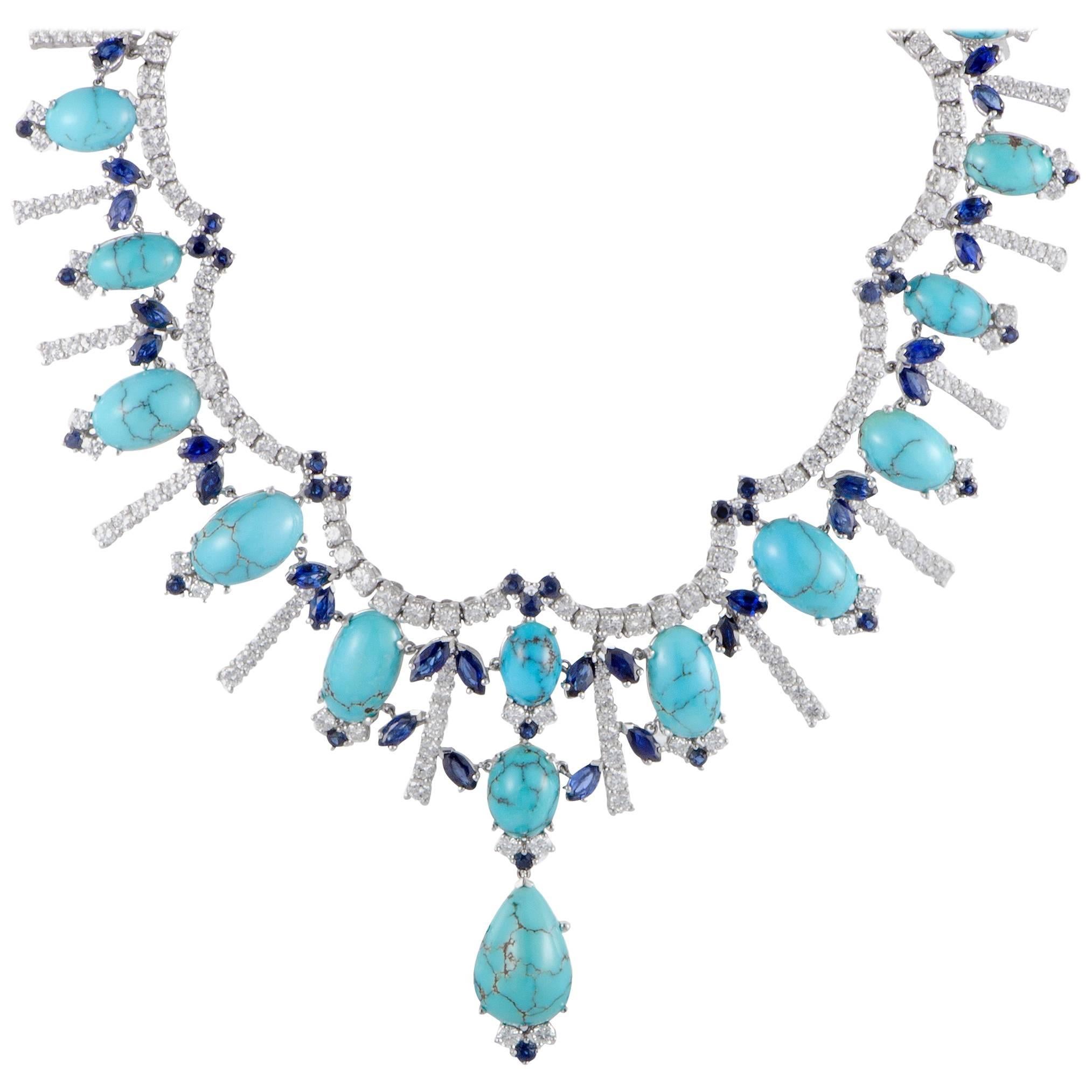 Turquoise Sapphire and Diamond Gold Collar Necklace at 1stDibs