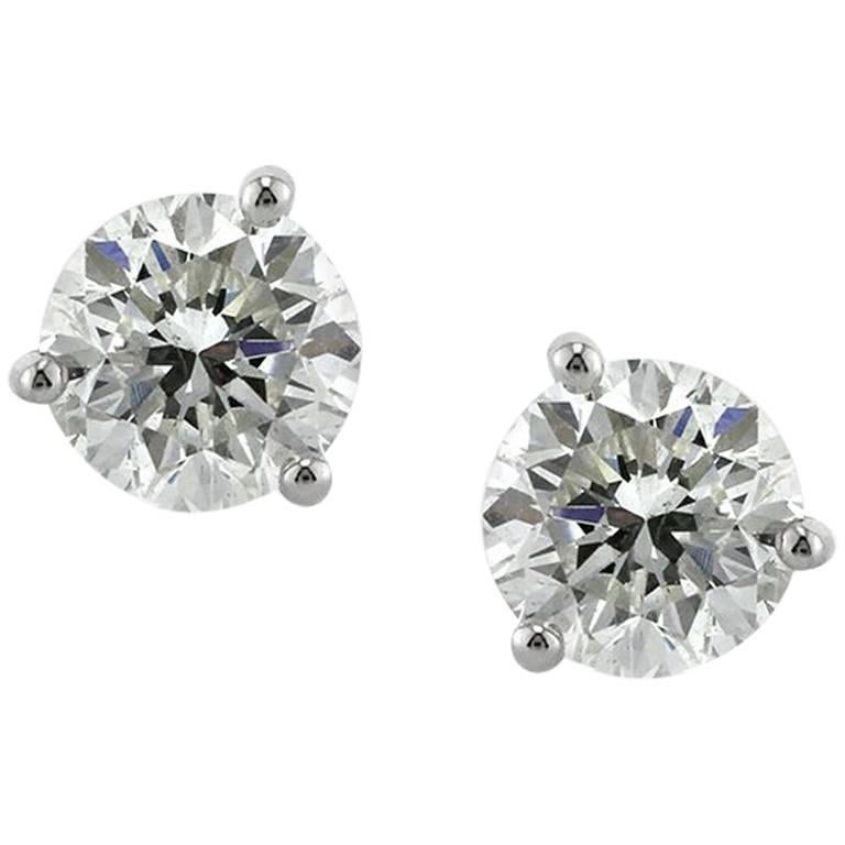 Mark Broumand 1.43ct Round Brilliant Cut Diamond Stud Earrings in 14k White Gold For Sale