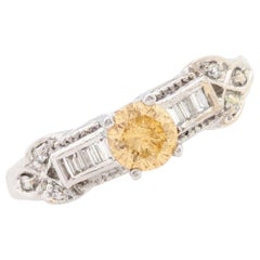 18 Karat White Gold Fancy Yellow and Natural White Diamond Engagement Ring