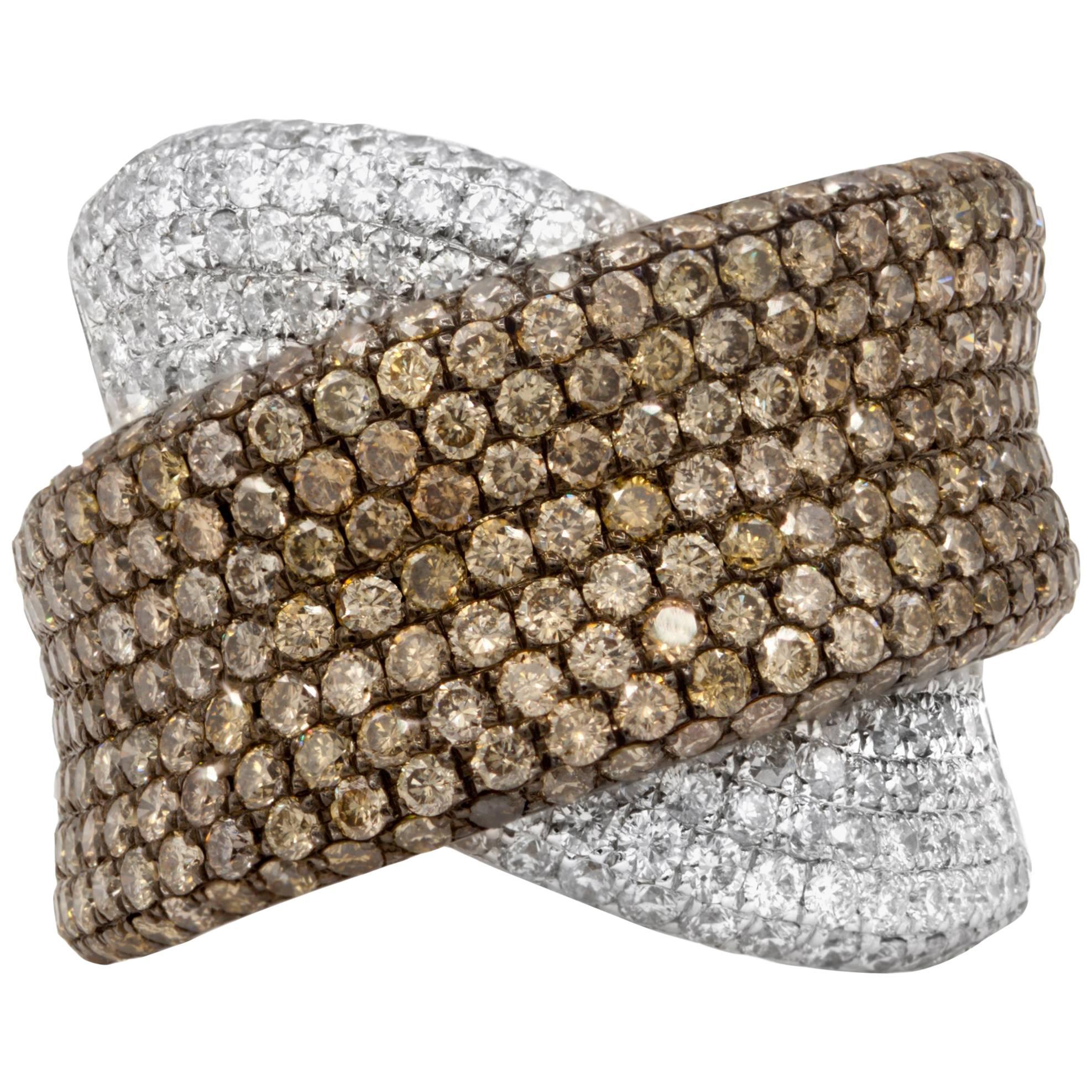 Fashion Criss Cross Diamond Gold Ring