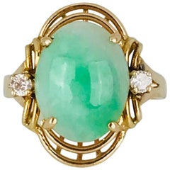 Nephrite Jade, 14 Karat with Diamond Accents, Midcentury