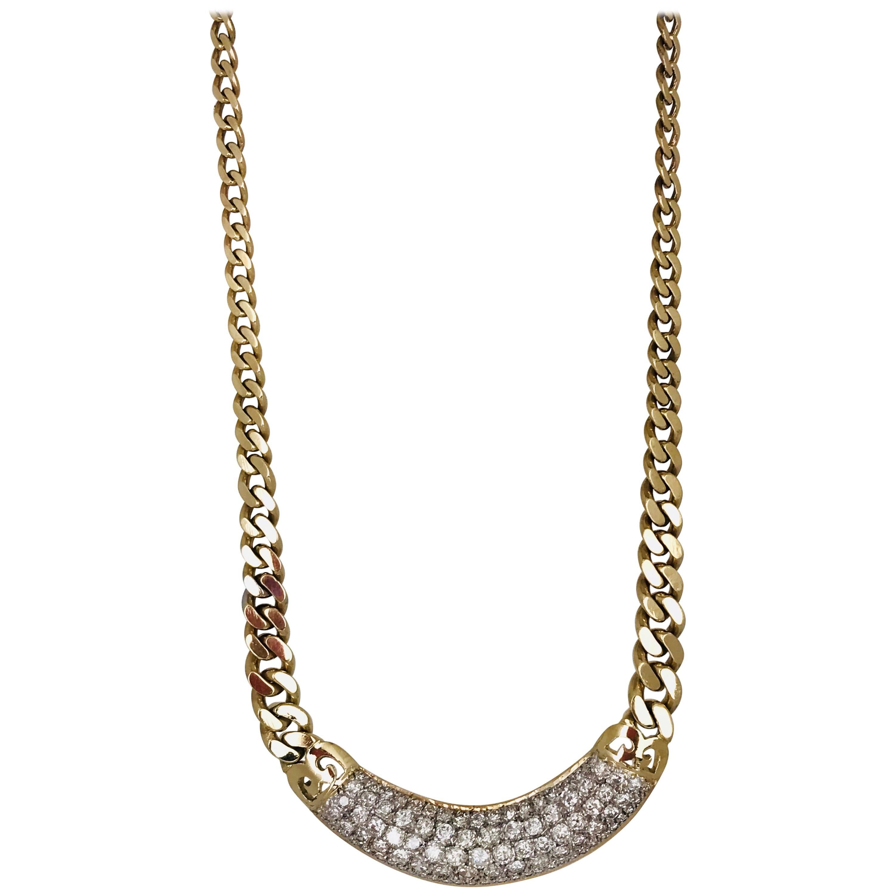 Retro, Pave 7 Carat Diamond Necklace, Cuban Gold Chain For Sale