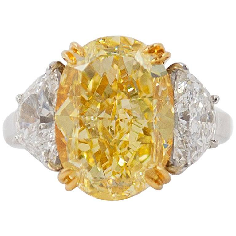 10.03 Carat GIA Certified J. Birnbach Fancy Yellow Oval Diamond Ring