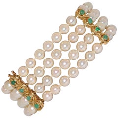 Pearls and Emeralds Yellow Gold Beaded Bracelet