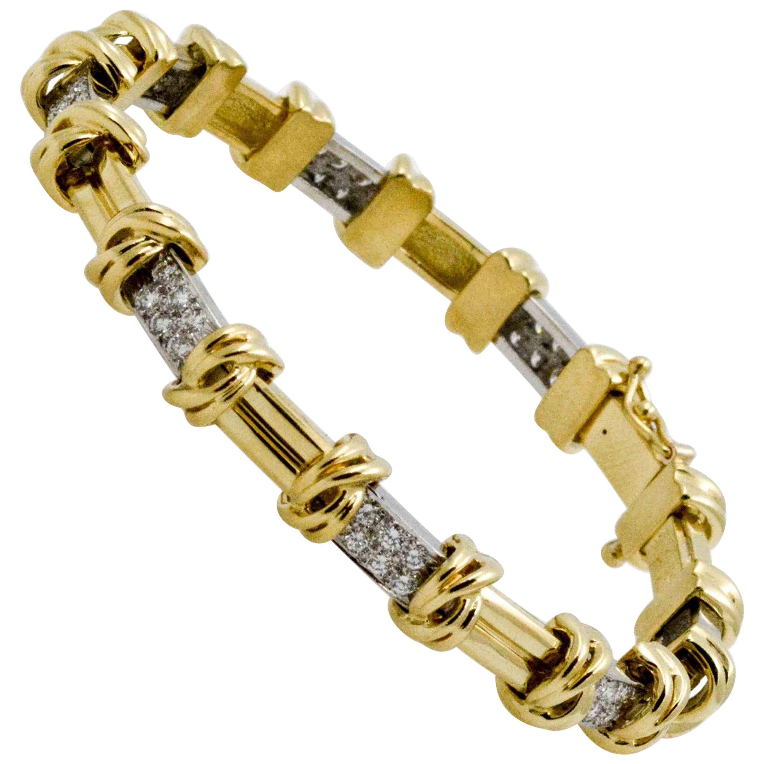 Platinum, 18 Karat Gold 1.00 Carat Diamonds Link Bracelet
