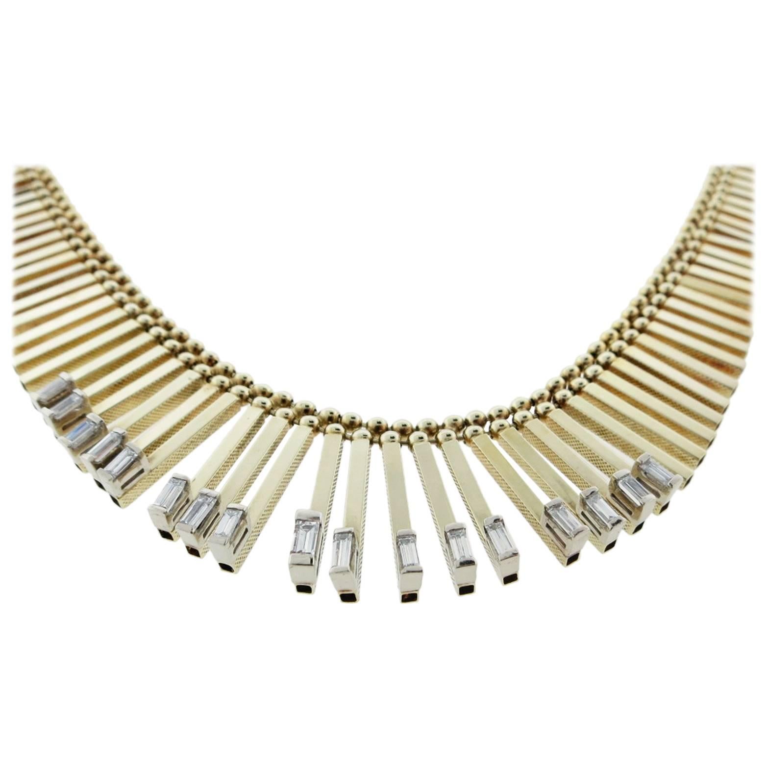 Egyptian Inspired Baguette Cut Diamond Necklace For Sale