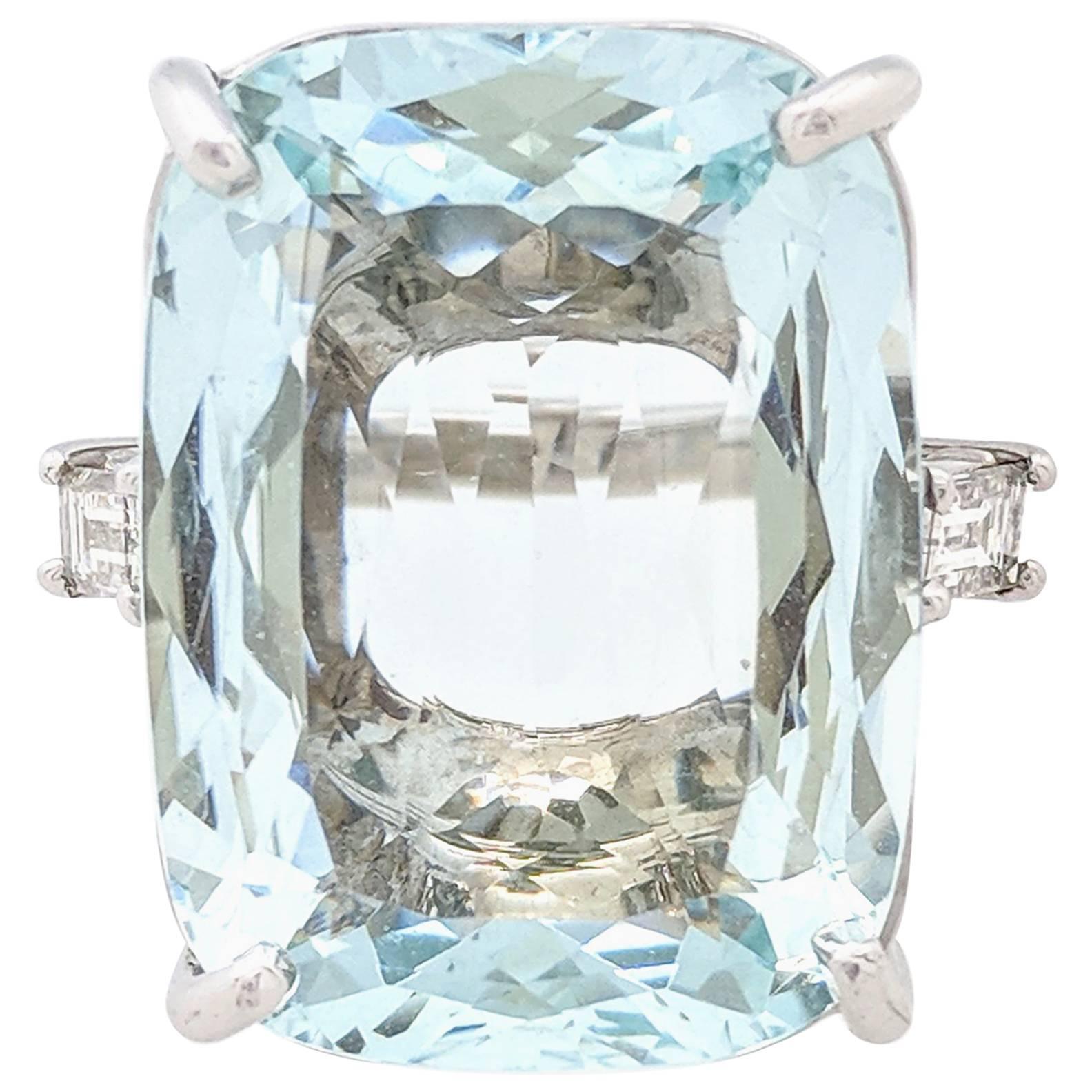 18KWG 26.18ct Natural Beryl Cushion Cut Aquamarine & Diamond Ring GIA Certified