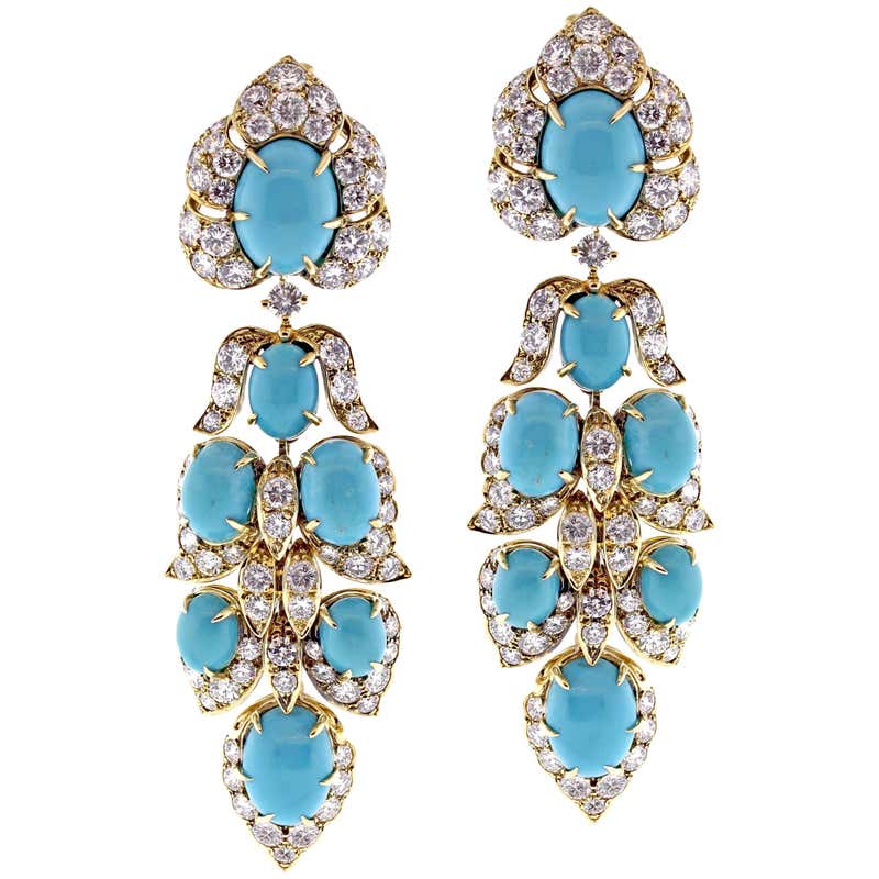 Van Cleef and Arpels Turquoise Diamond Drop Earrings at 1stDibs
