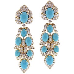 Van Cleef & Arpels Turquoise Diamond Drop Earrings
