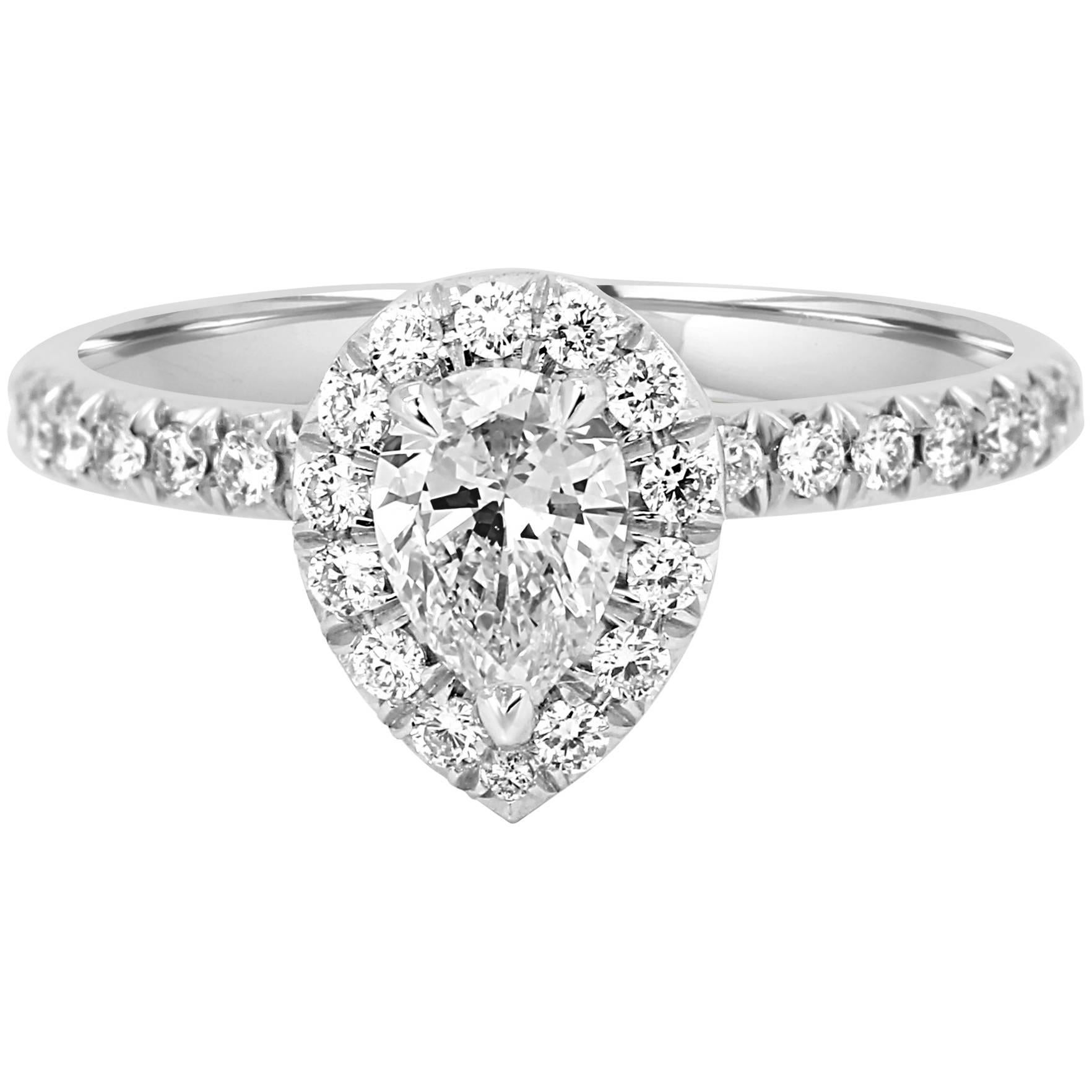 GIA Certified Pear Shape Diamond Halo Platinum Gold Engagement Bridal Ring