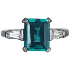 Vintage Platinum 3.40 Carat Tourmaline and Diamond, Midcentury Ring