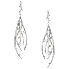 Dewdrop 18 Karat White Gold Earrings with Diamonds and White Jade Cabochons