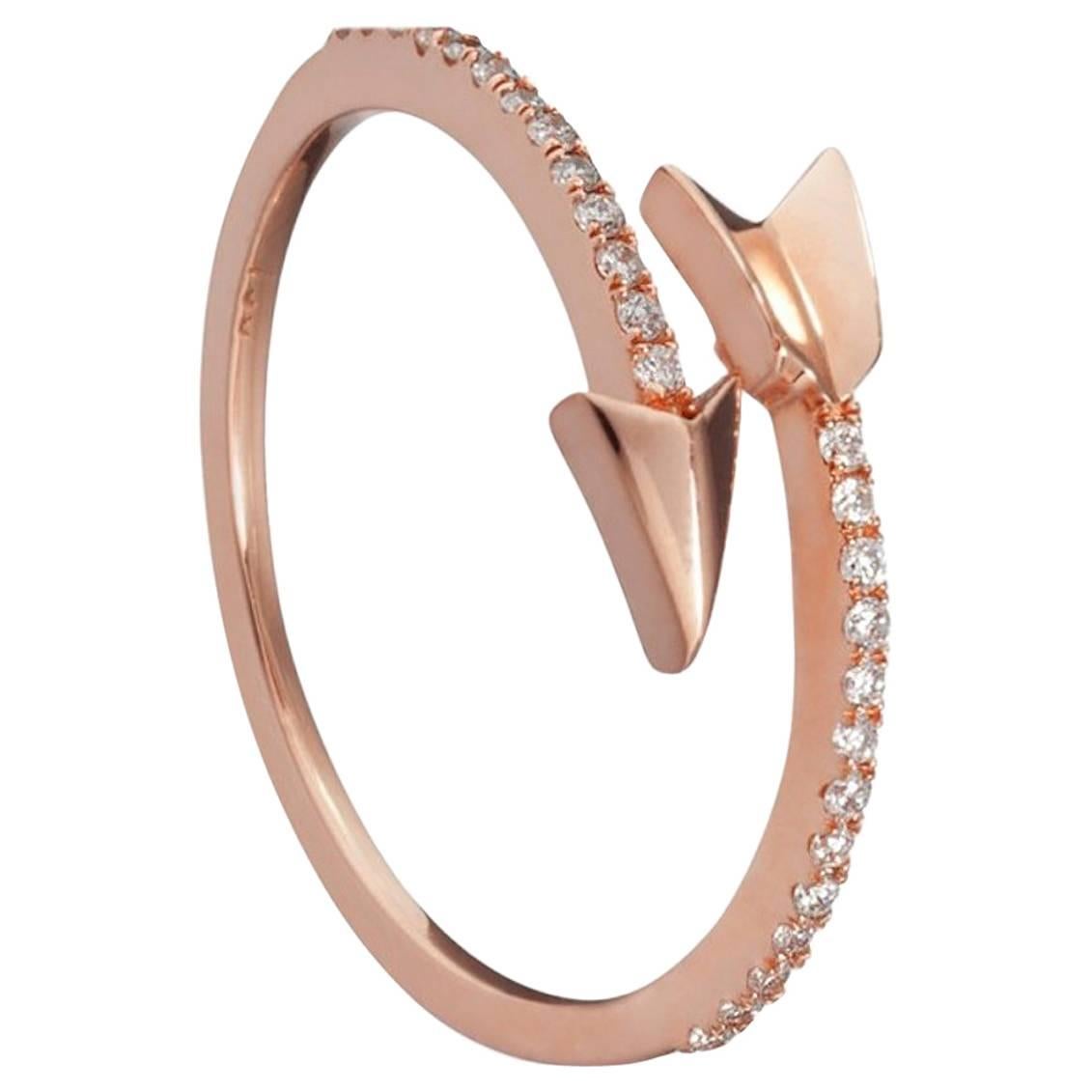 18 Karat Rose Gold with 26 white brilliants Arrow Ring  For Sale