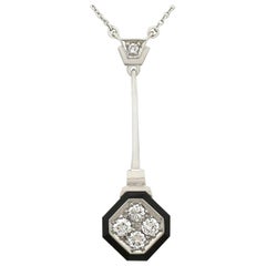 1930s Antique Art Deco Diamond and Black Onyx Necklace