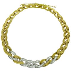 4.20 Carat Diamond Collar Necklace, Yellow Gold Open Curb Fancy Link Design