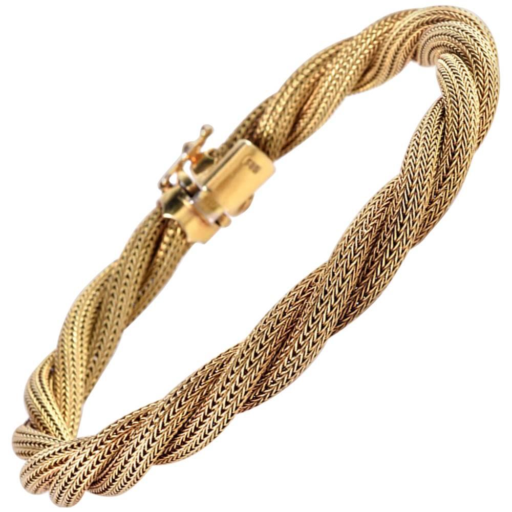 1960s Twisted Rope Matted Yellow Gold Mesh Bracelet