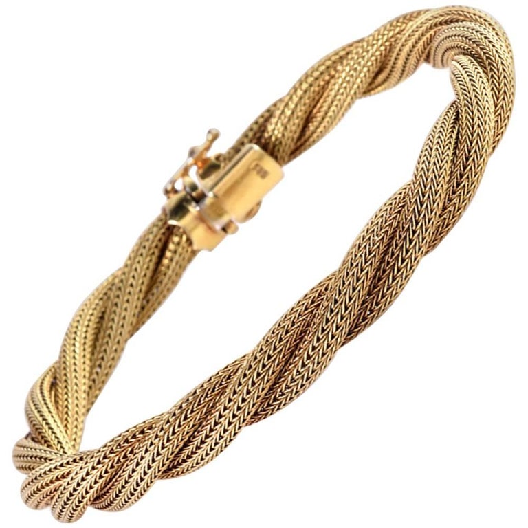 1960s Twisted Rope Matted Yellow Gold Mesh Bracelet at 1stDibs