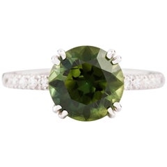Kian Design White Gold 3.67 Carat Round Green Sapphire and Diamond Ring