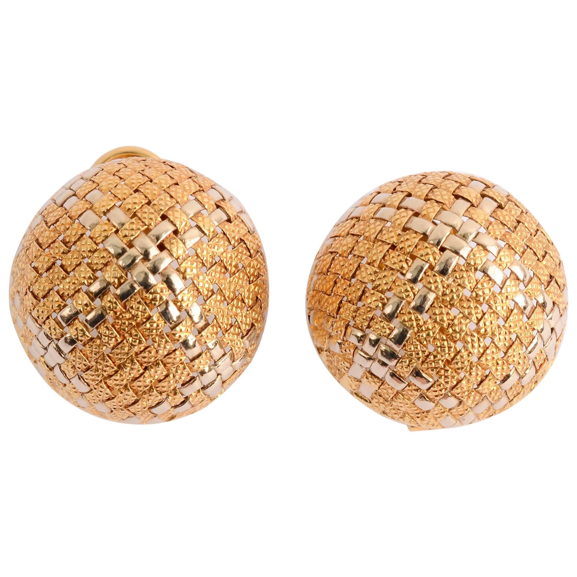 Woven Gold Domed Earrings For Sale
