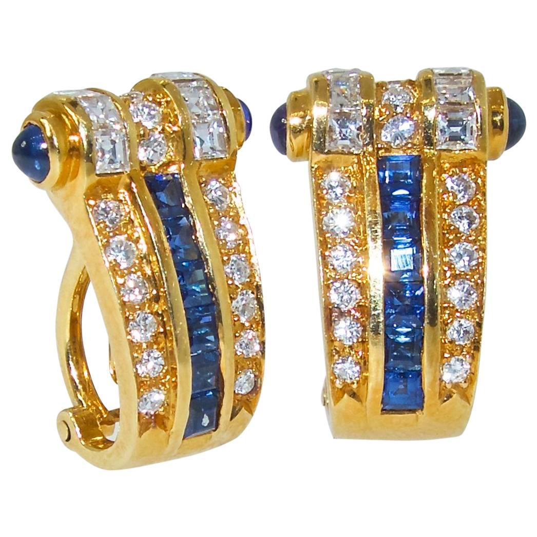 Fine Natural Sapphire and Diamond Earrings