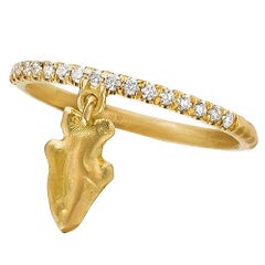 Wendy Brandes Arrowhead Charm Stacking Ring in 18K Yellow Gold With Diamonds