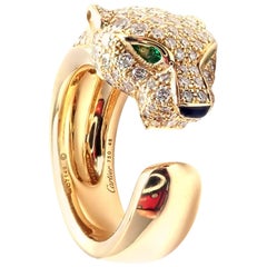 Cartier Panther Panthere Emerald Onyx Diamond Gold Band Ring