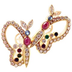 Chopard Diamond Ruby Sapphire Happy Butterfly Yellow Gold Earrings