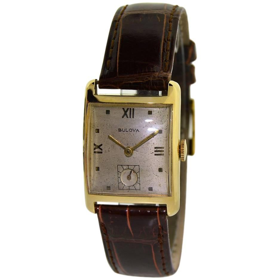 Bulova Solid Yellow Gold Art Deco Original Patinated Dial Manual Watch