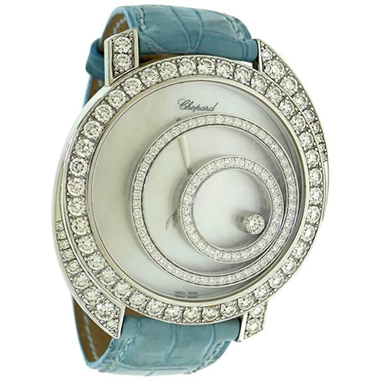 Chopard Happy Spirit Diamond Mother-of-Pearl Dial White Gold Watch For Sale