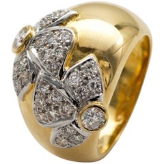 Diamond and White and Yellow Gold Dome Ring