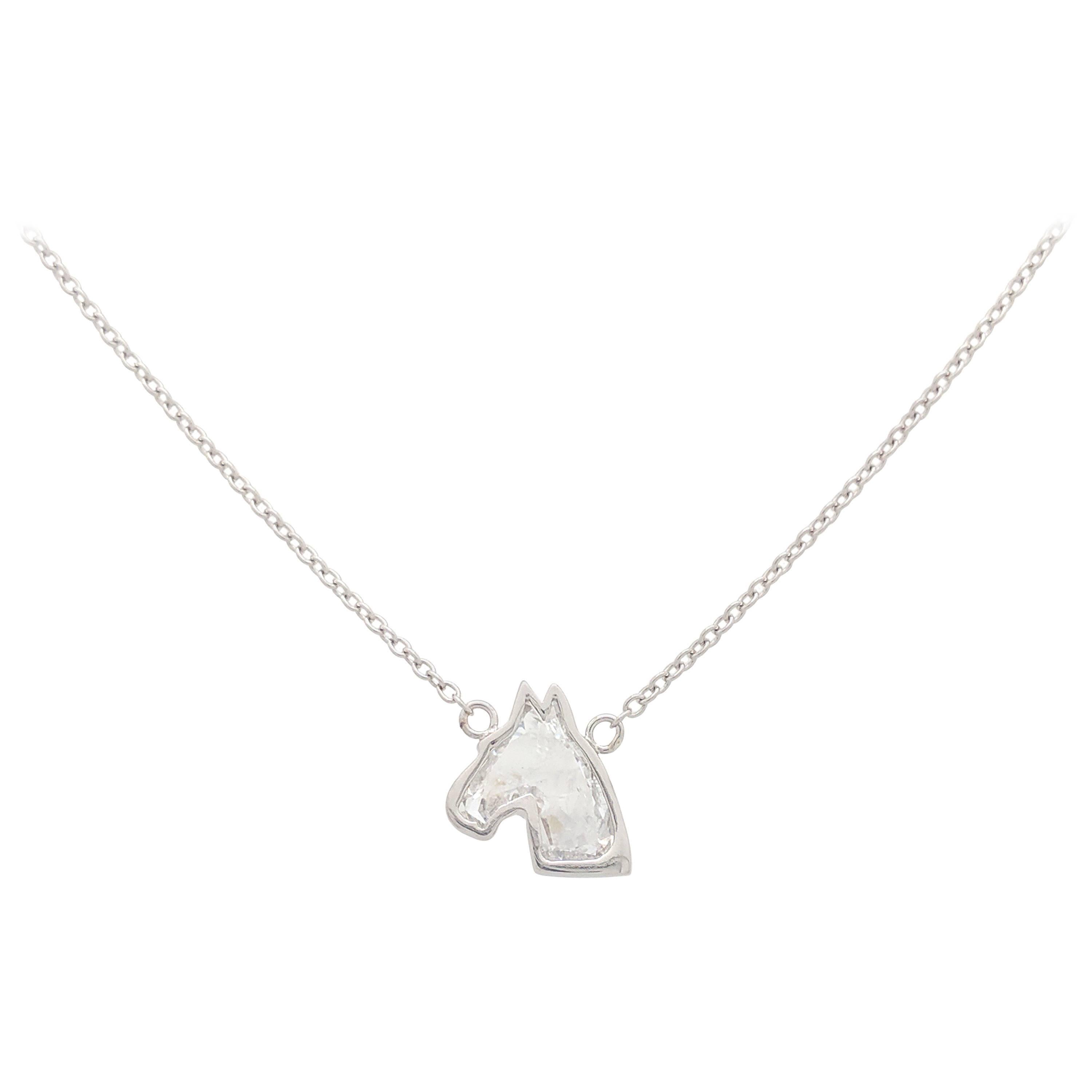 1.22 Carat Horse Head Cut Diamond Bezel Set in Platinum with Chain I1/G