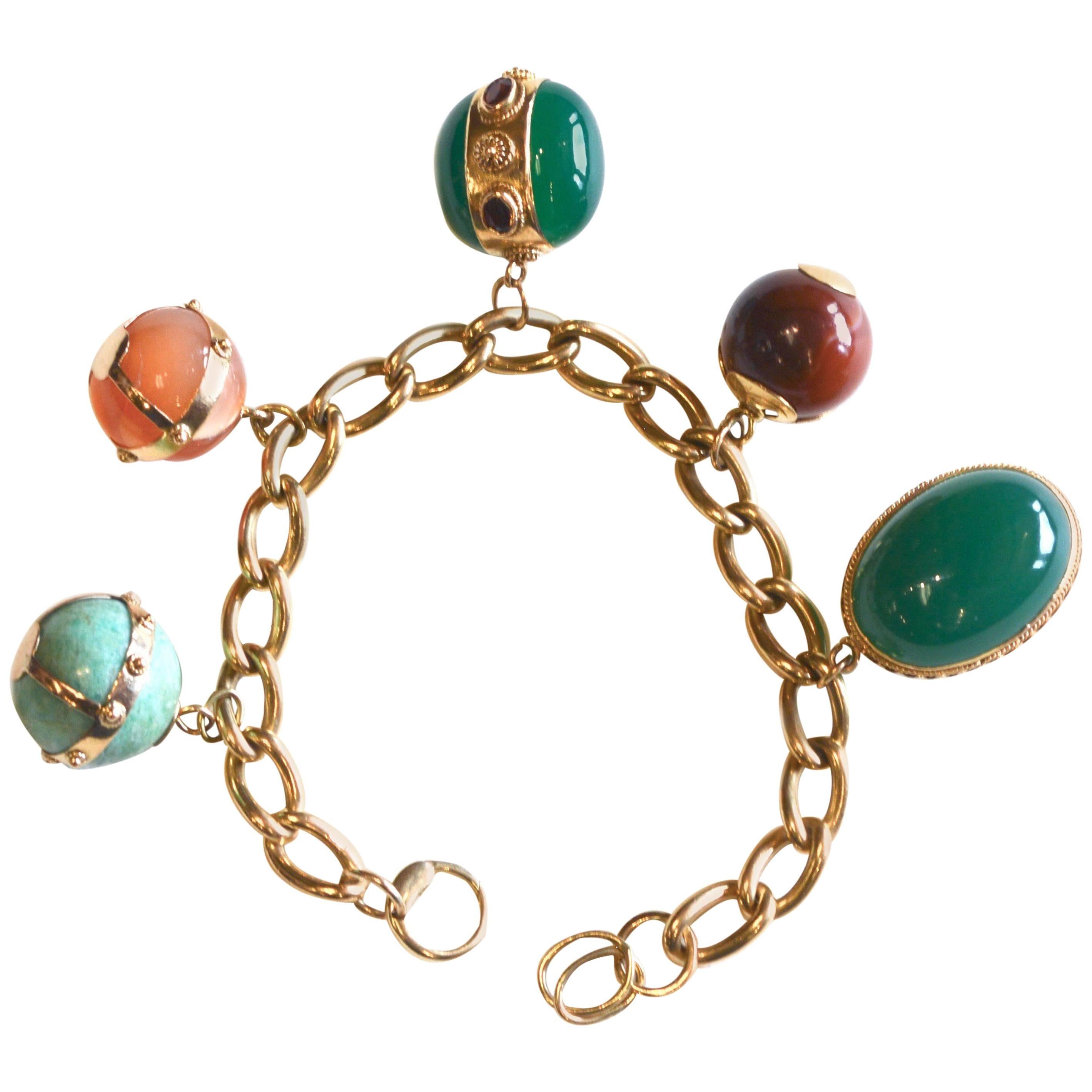 14 K Etruscan Precious Stone Bracelet For Sale