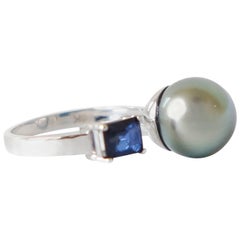 Tahitian Pearl and Sapphire Ring